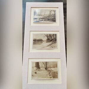 Vintage 3 Photos Black White January In The Catskills Creeks Matted 19 1/2 X 9”